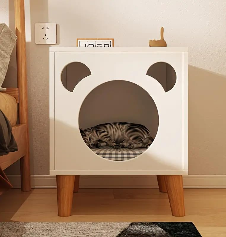 Multi-Functional Modern Wooden Bedside Table & House for Cats & Dogs